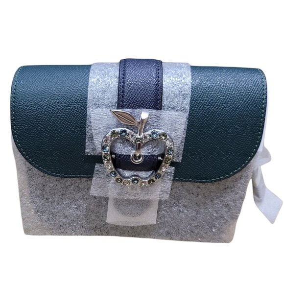 COACH Leather Gemma Deep Blue Forest Green Sparkling Crystals Apple Buckle NWT - Picture 9 of 15